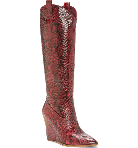 Jessica Simpson Havrie Fashion Red  Snake Leather Pointed Toe Wedge Bootie