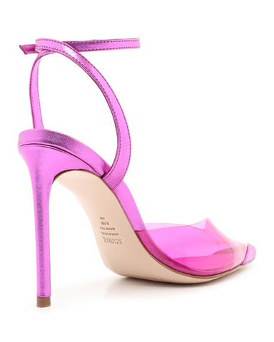 SCHUTZ Monaly Rose Red/Ruby Neon Pink Clear High-Heel Sandals Ankle Strap Pumps