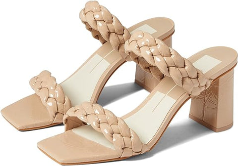 Dolce Vita Paily Beige Patent Stella Braided Straps Squared Toe Heeled Sandals