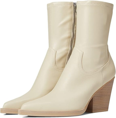 Dolce Vita Boyd Sand Leather Pull On Stacked Block Heel Pointy Toe Fashion Boots