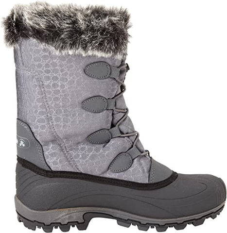Kamik Momentum Charcoal Pull On Rounded Toe Waterproof Fur Trim Ankle Snow Boots