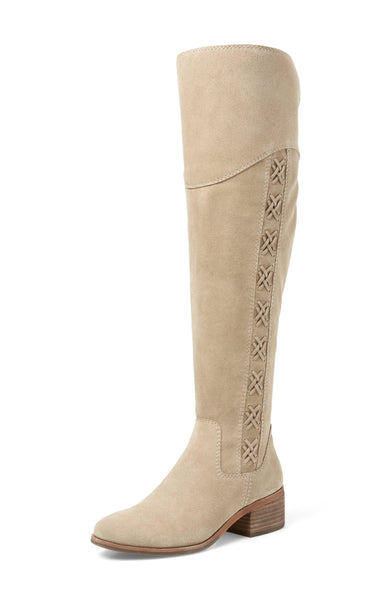 Vince Camuto Kreesell Taupe Suede Classic Over The Knee Tall Riding Flat Boots