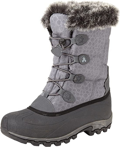 Kamik Momentum Charcoal Pull On Rounded Toe Waterproof Fur Trim Ankle Snow Boots