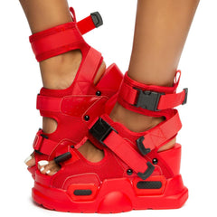 Anthony Wang Mulberry-01 Red Sneaker Sporty Chunky Platform Wedge Sandal