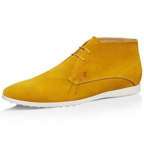 Tods Men's Amber Suede White Rubber Sole Yellow Leather Lining Ankle Boots