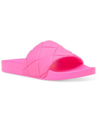 Steve Madden Poolside Open-Toe Single Toe-Strap Slide Flat Sandals Pink Neon