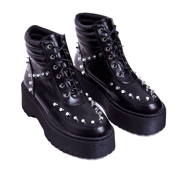 LuxeModa Lore Studded Detail Ankle Biker Boot In Black Vegan Leather