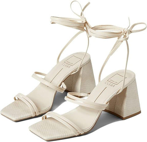 Dolce Vita Paxx Ivory Stella Tie Up Square Open Toe Strappy Block Heeled Sandals