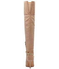 Jessica Simpson Ammira Chain Detail Over Knee Stiletto Heel Boots Taupe Suede