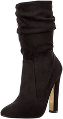 Luichiny Cha Ching Suede Mid Calf Slouch Single Sole High Chunky Heel Dress Boot