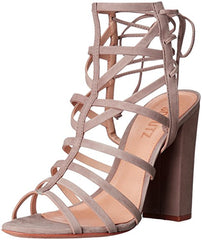 Schutz Loriana Oyster Nude Taupe Caged Strappy Chunky Block Heel Dress Sandals