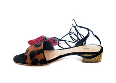 Schutz Adria Leopard Tie Up Flat Pony Hair Sandals