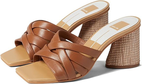 Dolce Vita Pazlee Cedar Leather Slip On Squared Toe Strappy Block Heel Sandals
