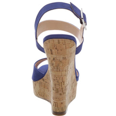 Schutz Brunnah Olympian Blue Nubuck Wedge Platform Peep Toe High Heel Sandal