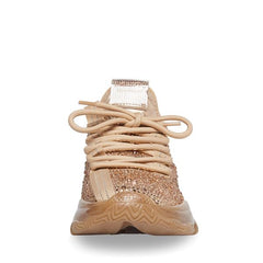 Steve Madden Maxima Lace Up Sculpted Sole Glitzy Accent Sneakers Rose Gold