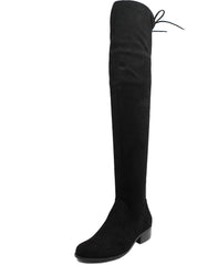 Charles David Gammon Black Stretch Suede Flat Round Toe Over Knee Boots Wide Calf