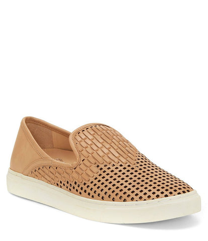 Vince Camuto Bristie Natural Nude Leather Woven White Sole Sneakers