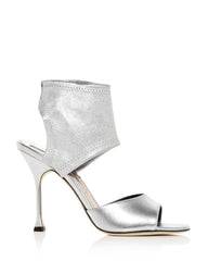 Brian Atwood STELLA Pumps Silver Leather Open Toe Bootie High Heel Sandal