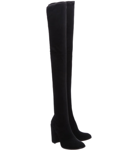 SCHUTZ Katy Black Over-the-knee block heel stretch suede Dress Fitted boots