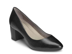 Aerosoles Silver Star Black  Almond Toe Comfortable Covered Stacked Heel Pumps