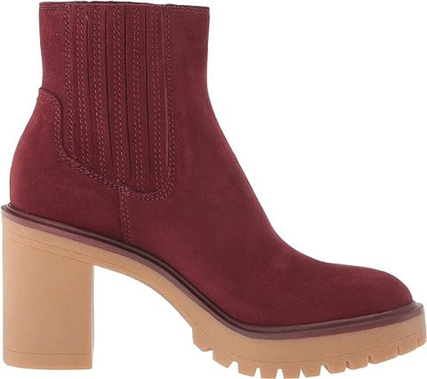 Dolce Vita Caster H2O Maroon Suede Pull On Chunky Block Heel Fashion Ankle Boots