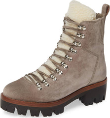 Jeffrey Campbell Culvert Taupe Suede Lace-up Hiker Fur Lined Cozy Combat Boots