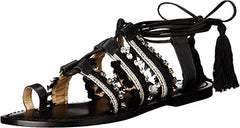 Schutz Patrica Black White Gladiator Flat Tie Up Fringe And Gem Designer Sandals