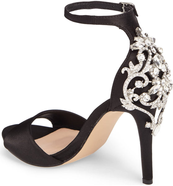 Lauren Lorraine Monet BLACK SATIN Crystal Embellished Sandal