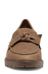 Lucky Brand Tamio Topogan Tan Slip On Flat Knot Bow Detail Lug Sole Loafers