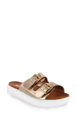 Mia Venessa Rose Gold Buckle Comfortable Footbed Slide Platform Sandals