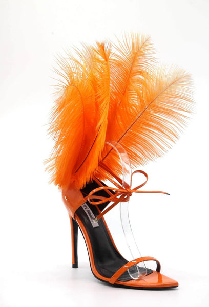 Cape Robbin Jazmine Orange Feather Strappy Lace Up Pointy Open Toe High Sandals