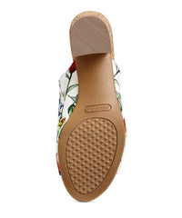 Aerosoles Mid-Level Floral Combo Elastic Almond Toe Block Heel Slide On Sandals