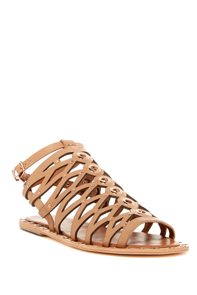 Ivy Kirzhner Santorini Caramel Brown Caged Gladiator Flat Ankle Strap Sandal