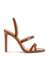 Steve Madden Gracey Square-Toe Slip-On Stiletto Heeled Sandals Cognac Patent