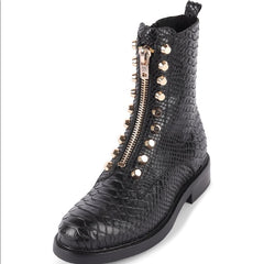 Jeffrey Campbell TONETTE Black Snake Embellished Block Chunky Heel Combat Boots