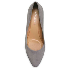 Aerosoles Grey Fabric Almond Toe Comfortable Covered Stacked Heel Pumps (10, Grey Fabric)