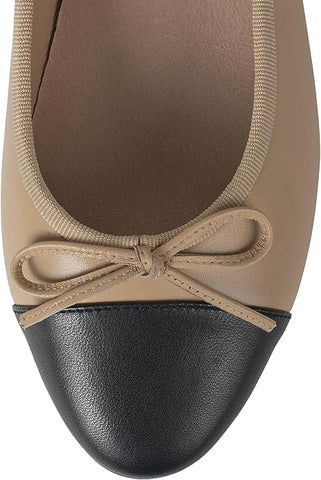 Jeffrey Campbell Arabesque Natural Nude Black Rounded Capp Toe Slip On Ballet Flats