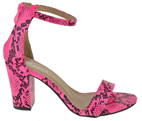 Top Moda Women's HAnnah-1 Ankle Strap High Heel Sandal, Neon Pink Snake