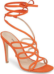 Schutz Nivia Bright Orange Slim Heel Single Sole Tie up Wrap Pump Sandal