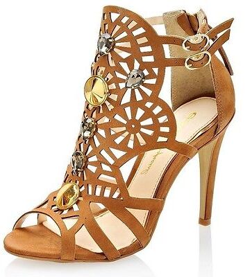 Esdra Gold Multi Gems Leather Womens Casual Open Toe Ankle High Heeled Sandals