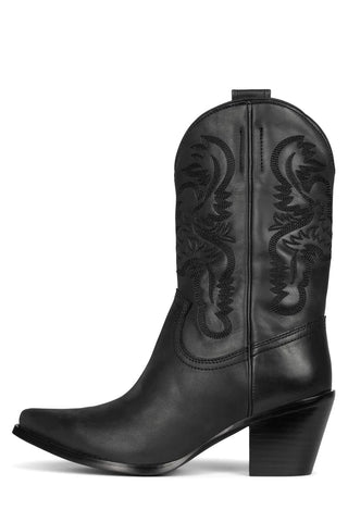 Jeffrey Campbell RANCHER-MD Black Fashion Mid-shaft Embroidered Western Boots