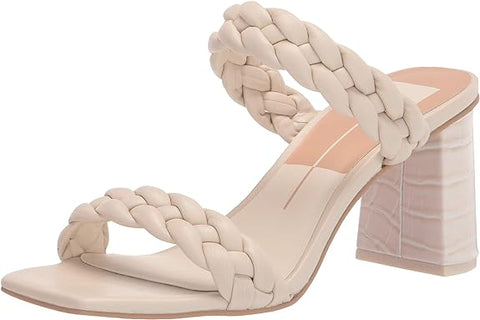Dolce Vita Paily Ivory Stella Braided Detail Square Open Toe Chunky Heel Sandals