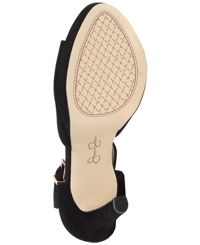 Jessica Simpson Beeya Peep Toe Ankle Strap Suede HIgh Heel Platform Sandal Black (7, BLACK)