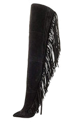 Lust For Life Womens Kryptonite Thigh high Pointed Toe Suede Fringe Boots