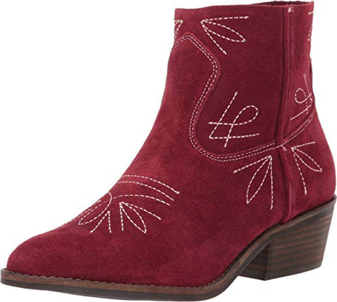 Lucky Brand Floriniah Red Suede Ankle Boots Fashion Block Heel Cowgirl Booties