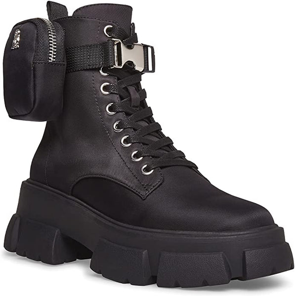 Steve Madden Thora-P Black Multi Fashion Extra-Chunky Platform Ankle Boots