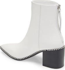Steve Madden Aquarius White Leather Block Heel Pointed Toe Studded Ankle Boot