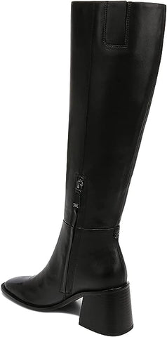 Sam Edelman Wade Black Leather Stacked Heel Squared Toe Knee High Fashion Boots