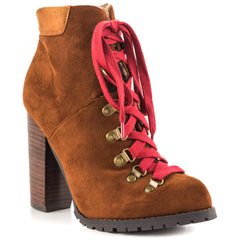 Luichiny Anna may IMI Suede Lug Sole Lace Up Combat Stacked heel Ankle Booties (11, Whiskey)