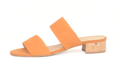 Schutz Bambie Apricot Tan Suede Two Band Cork Block Heel Slip On Slide Sandals
